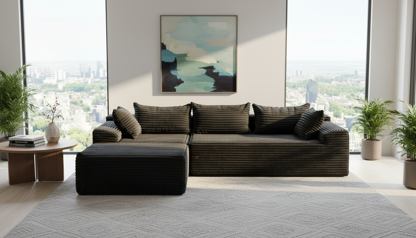 108 Sectional Couches for Living Room, Modular Sectional Sofa with L-Shape Chaise, Cloud Couch, Comfy Corduroy Fluffy Couch with Deep Seat and Side Pockets, No Assembly Required