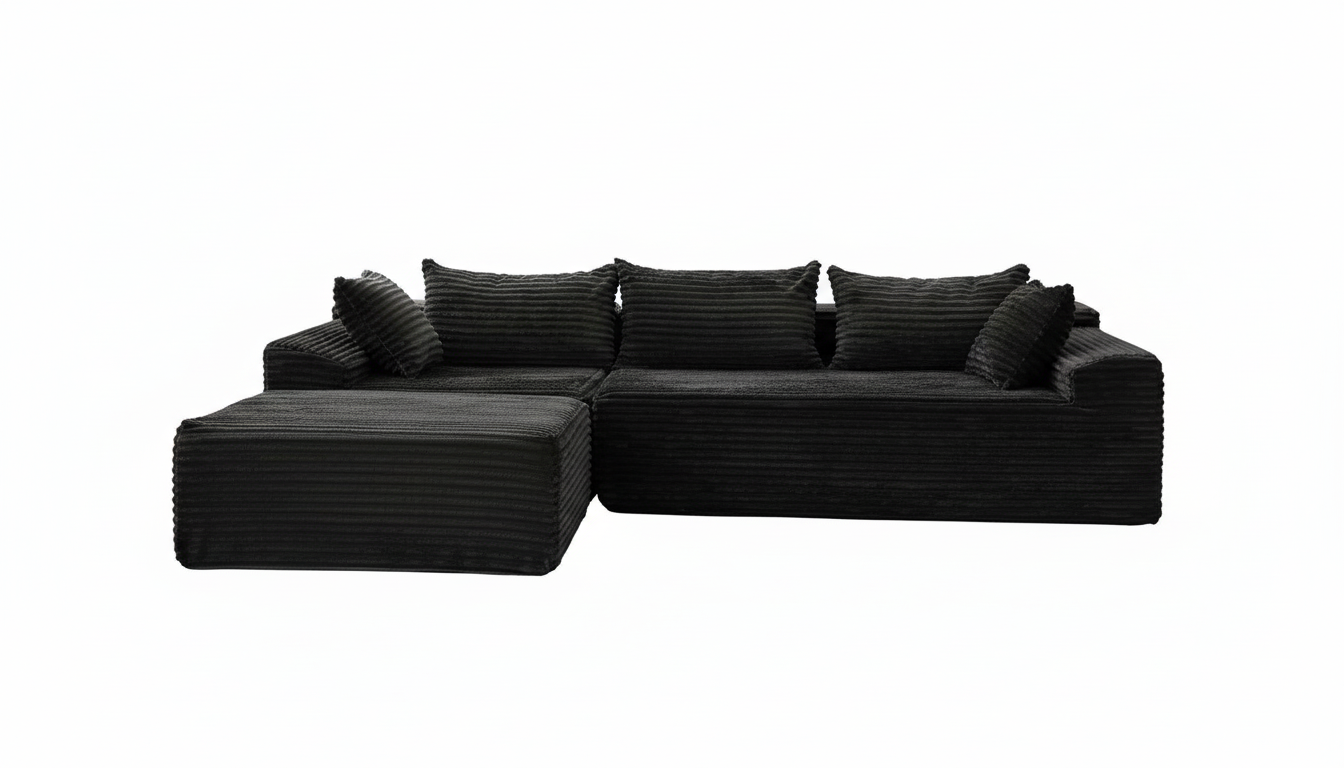108 Sectional Couches for Living Room, Modular Sectional Sofa with L-Shape Chaise, Cloud Couch, Comfy Corduroy Fluffy Couch with Deep Seat and Side Pockets, No Assembly Required