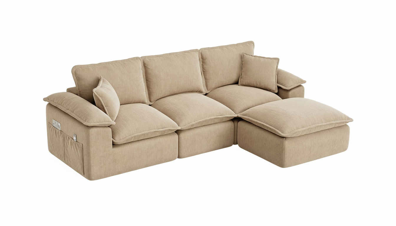 122 Sectional Couches for Living Room, Modular Boneless Couch with Deep Seat & Fluffy Cushion, Cozy Double-Layer Cushioned Sofa with Convertible Ottoman, Comfy Cloud Sofa, No Assembly Required