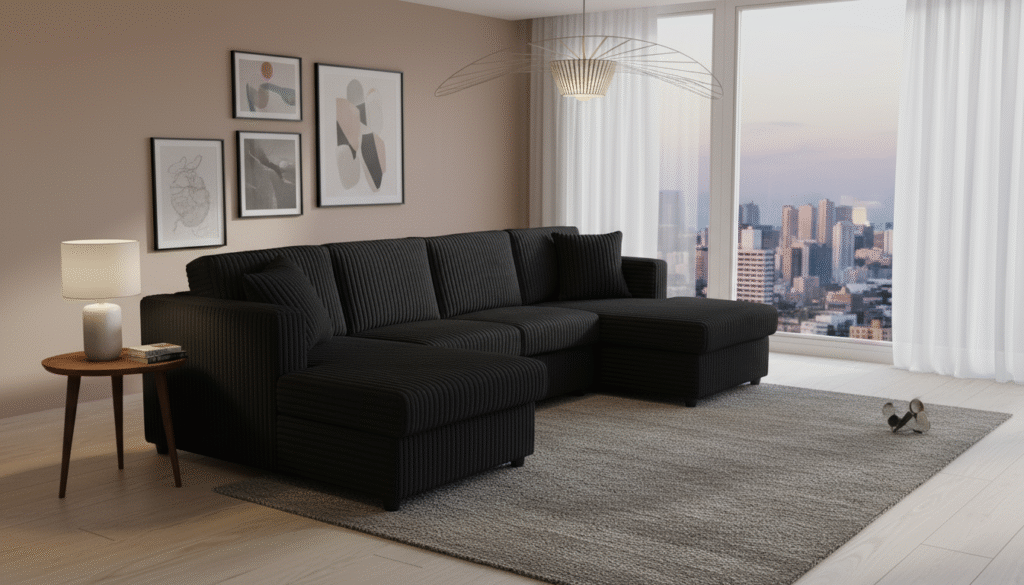 123 U-Shaped Modular Sesctional Sofa, Two L-Shape Chaise with 2 Cloud Couch Sectional with Two Pillows, Couches forLiving Room (Black)