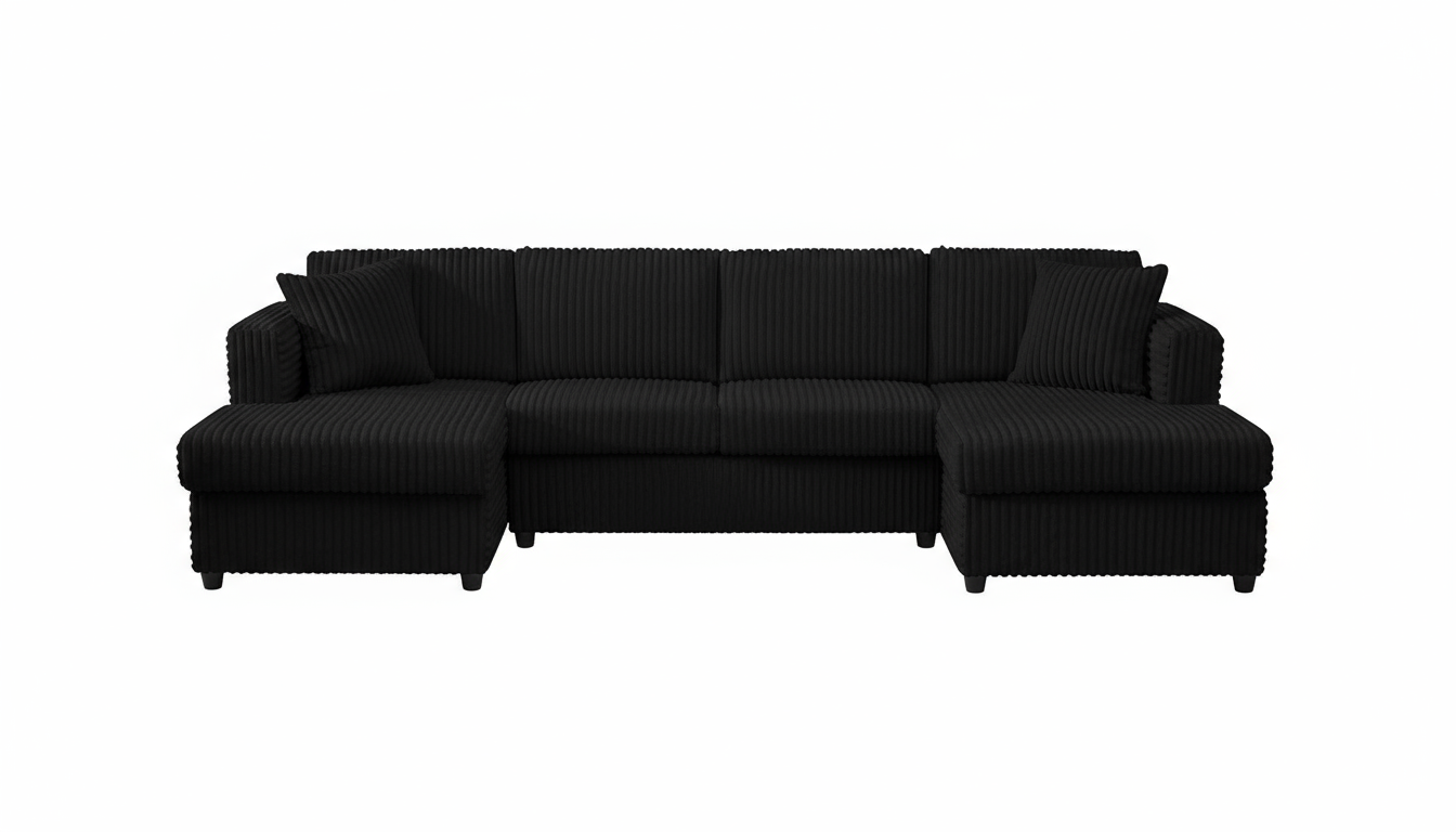 123 U-Shaped Modular Sesctional Sofa, Two L-Shape Chaise with 2 Cloud Couch Sectional with Two Pillows, Couches forLiving Room (Black)