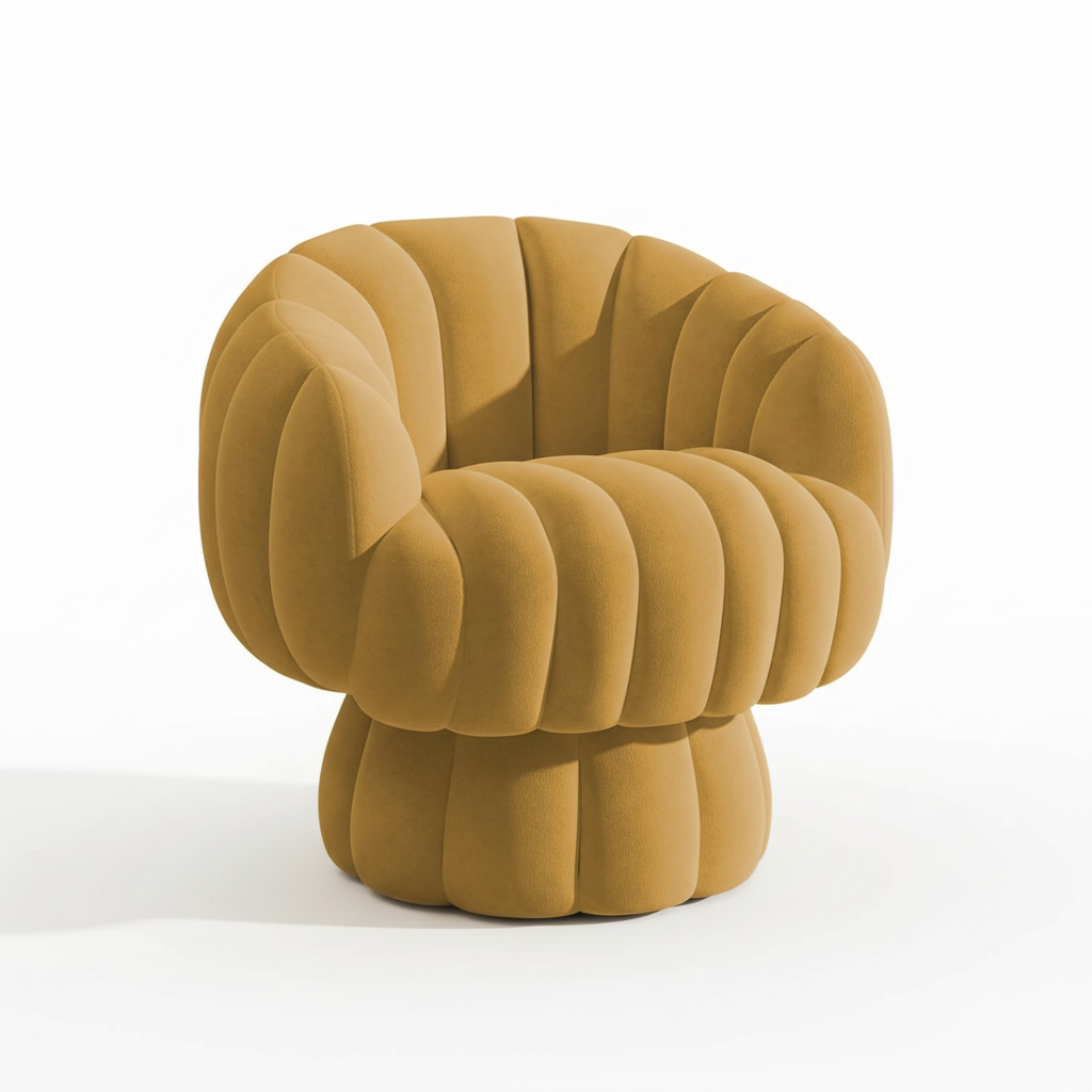 Modern pumpkin accent chair with plush sherpa upholstery and 360-degree swivel base, trending interior furniture for living room, bedroom, or office, top-rated Amazon stylish seating 2026, unique design lounge chair.