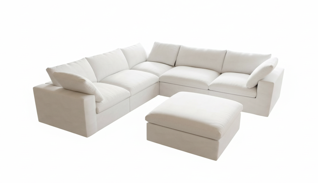 Cloud Modular Sectional Sofa Couch,Oversized Couch 6 Seater for Living Room,160.6 V Shaped Convertible Couches with Storage Ottoman, Covers Washable&Replaceable,White