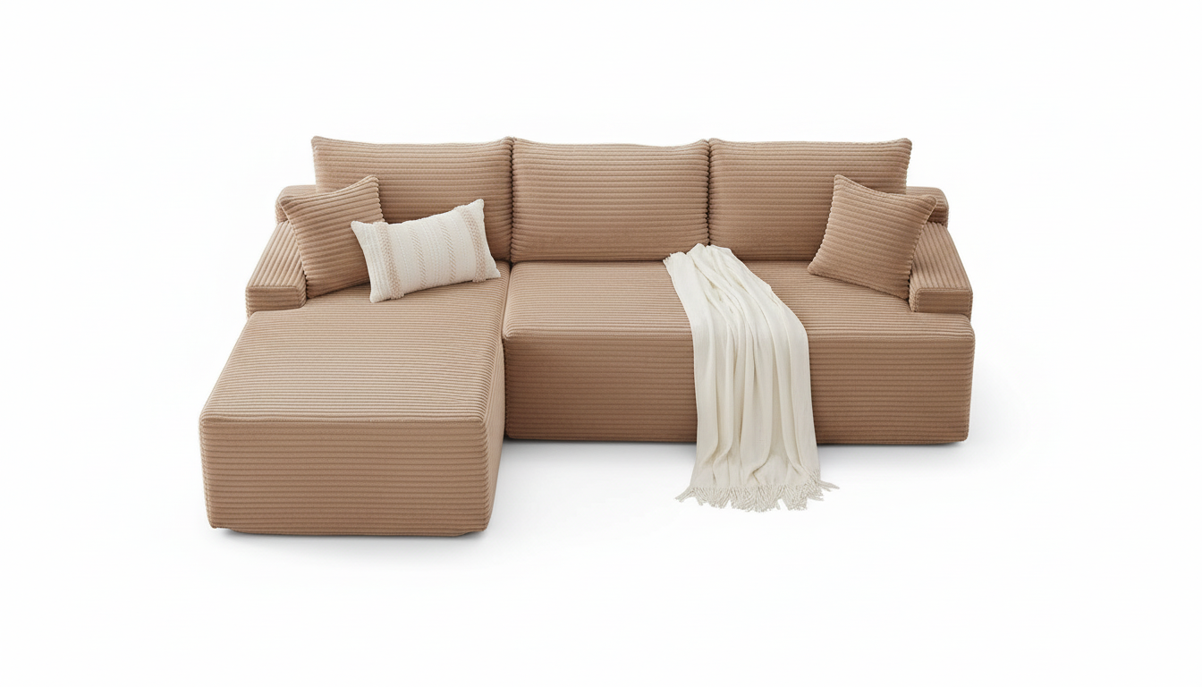 Cloud Sectional Couch, Boneless Sofa for Living Room, Modular Sectional Sofa with Deep Seat, Fluffy Comfy Couch with L-Shaped Chaise, No Assembly Required, Camel