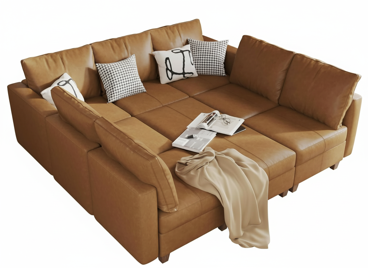 EASE MOOSE Faux Leather Sectional Sofa Modular Faux Leather Couch with Storage Convertible Sleeper Sectional Sofa