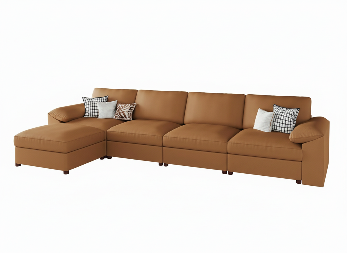EASE MOOSE Oversized Modular Sectional Sofa,Modern Deep Seat Faux Leather Sectional,Extra Large L Shaped Couch,Comfy Scratch Resistant Material,Brown