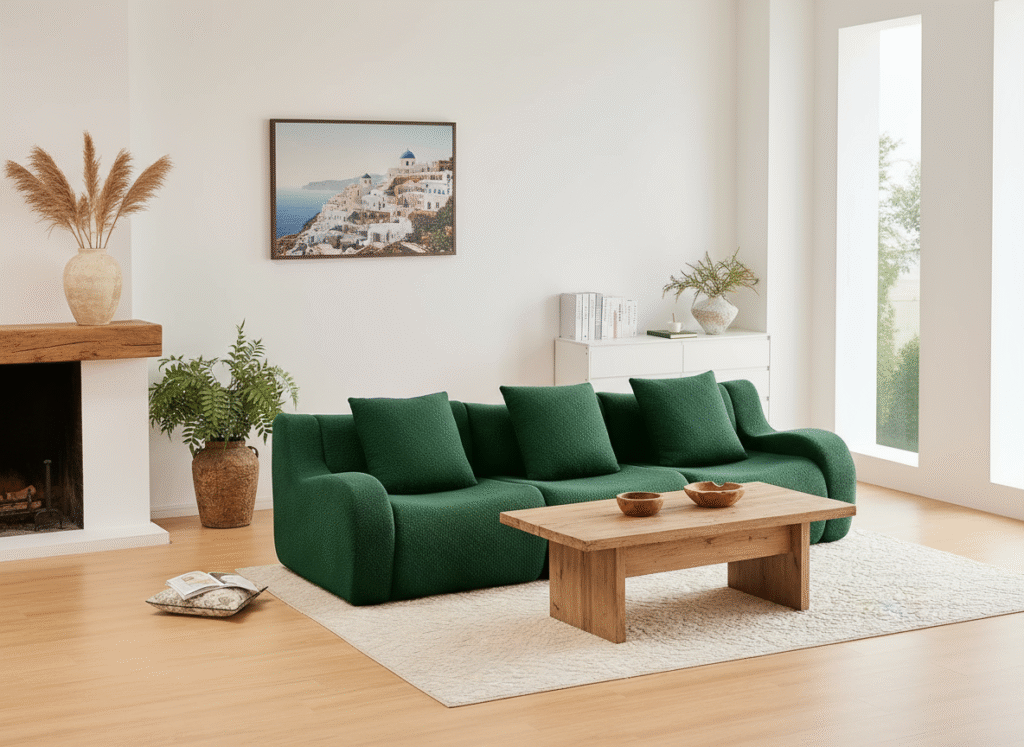 Green Modular Cloud Couch Loveseat with Teddy Fabric and Ottoman – Comfortable, No Assembly Sectional Sofa for Modern Living Room