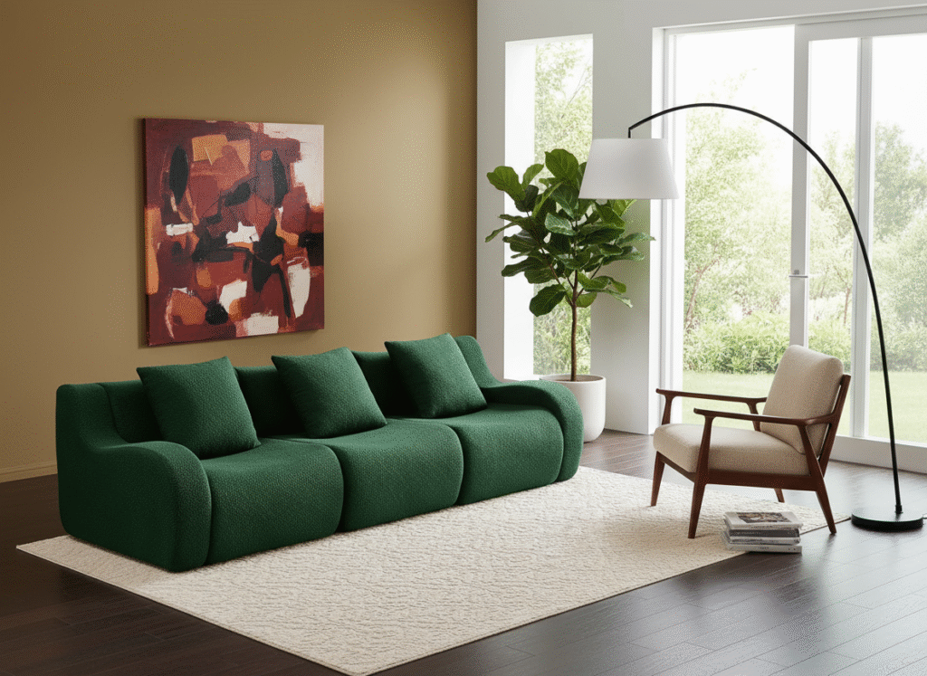 Green Modular Cloud Couch Loveseat with Teddy Fabric and Ottoman – Comfortable, No Assembly Sectional Sofa for Modern Living Room