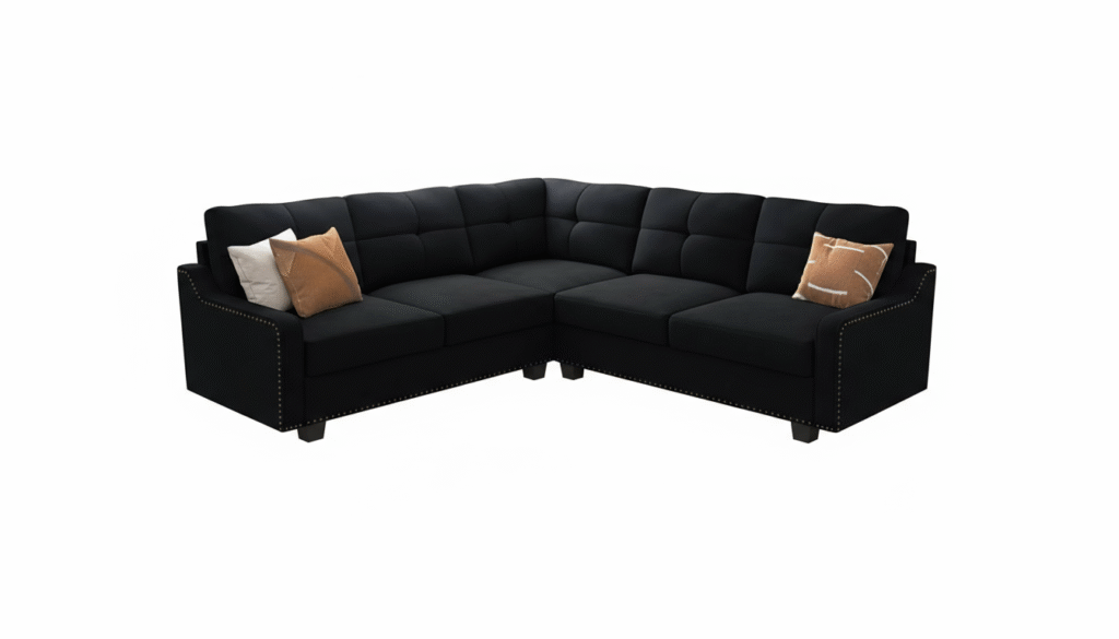 HONBAY Convertible Sectional Sofa L Shaped Couch for Small Apartment Reversible Sectional Couch for Living Room,Velvet Black