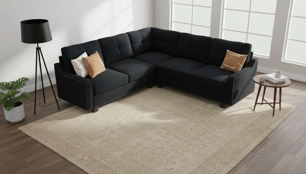 HONBAY Convertible Sectional Sofa L Shaped Couch for Small Apartment Reversible Sectional Couch for Living Room,Velvet Black