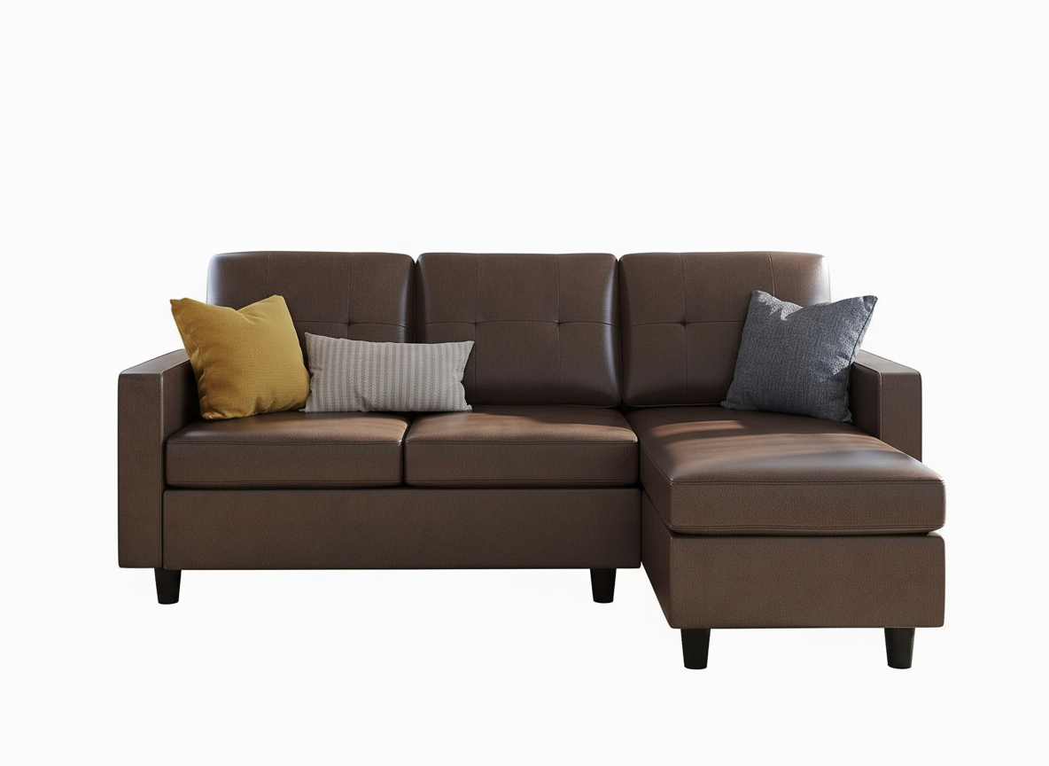 HONBAY Faux Leather Sectional Sofa, Convertible Sectional Couch L Shaped Couch Sofa for Small Space, Brown