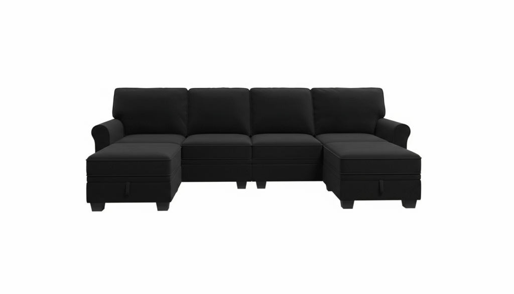 HONBAY Sectional Sofa with Storage Seat Velvet U Shaped Couch with Reversible Chaise Convertible Sectional Couches for Living Room