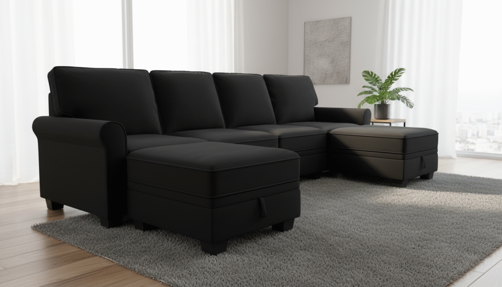 HONBAY Sectional Sofa with Storage Seat Velvet U Shaped Couch with Reversible Chaise Convertible Sectional Couches for Living Room