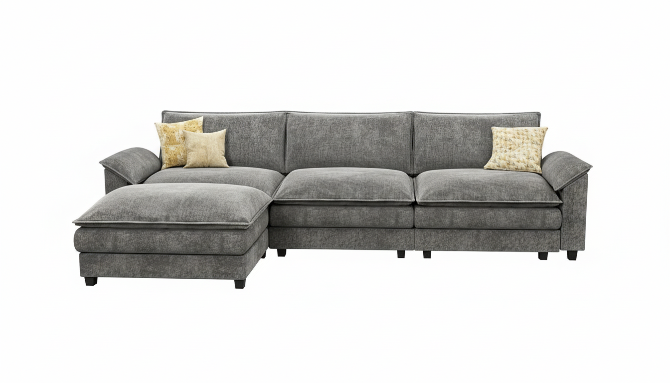 Homall 119" l Shaped Modular Sectional Sofa, L Shaped Sofa Couch with Reversible Ottoman, DIY Combination Chenille Deep 3-Seat Cloud Couch for Living Room, Apartment (Light Grey, L Shaped Sofa)