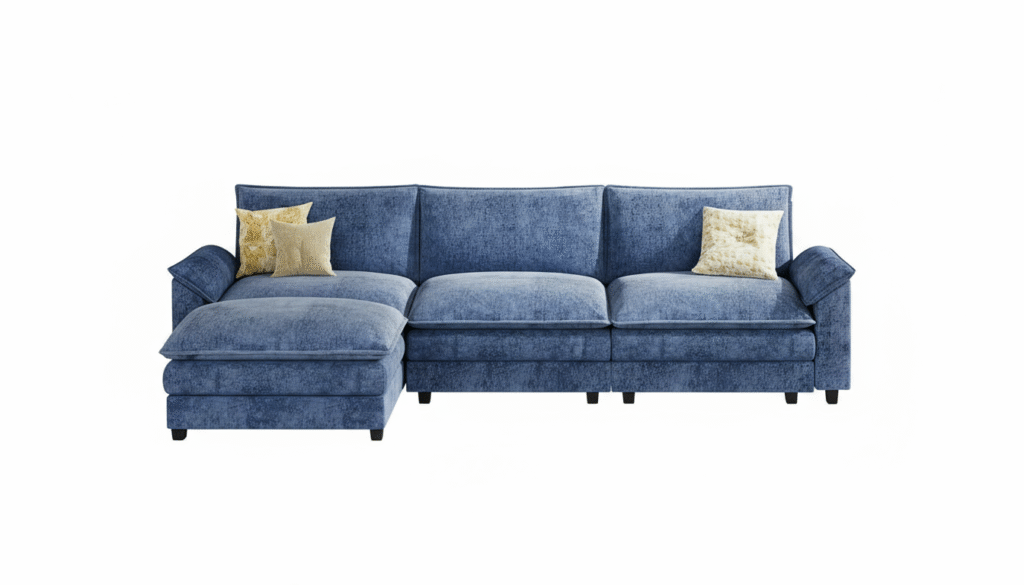 Homall 119 Modular Sectional Sofa, L Shaped Sofa Couch with Reversible Ottoman, DIY Combination Chenille Deep 3-Seat Cloud Couch for Living Room, Apartment (Dark Blue, L Shaped Sofa)