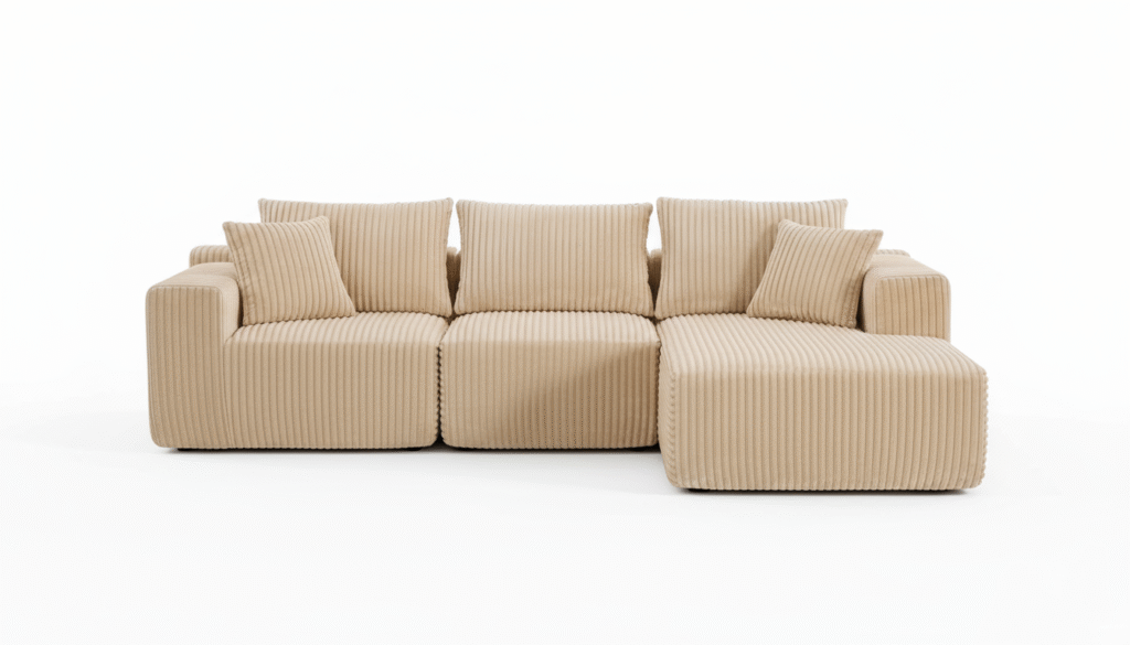 Ihanherry 110.4 Cloud Modular Sectional Couch Sofa ，with L-Shape Chaise, with Deep Seat, Upholstered Couches for Living Room Bedroom,No Assembly Required, Plush Corduroy Fabric (Beige)