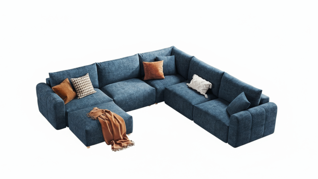 LINSY HOME Oversized Modular Sectional Couch, V Shaped Luxury Cloud Couch with Versatile Console and Removable Ottoman, Soft Convertible Sectional Sofa Sets for Living Room, Blue - Luxury Sectional Sofa