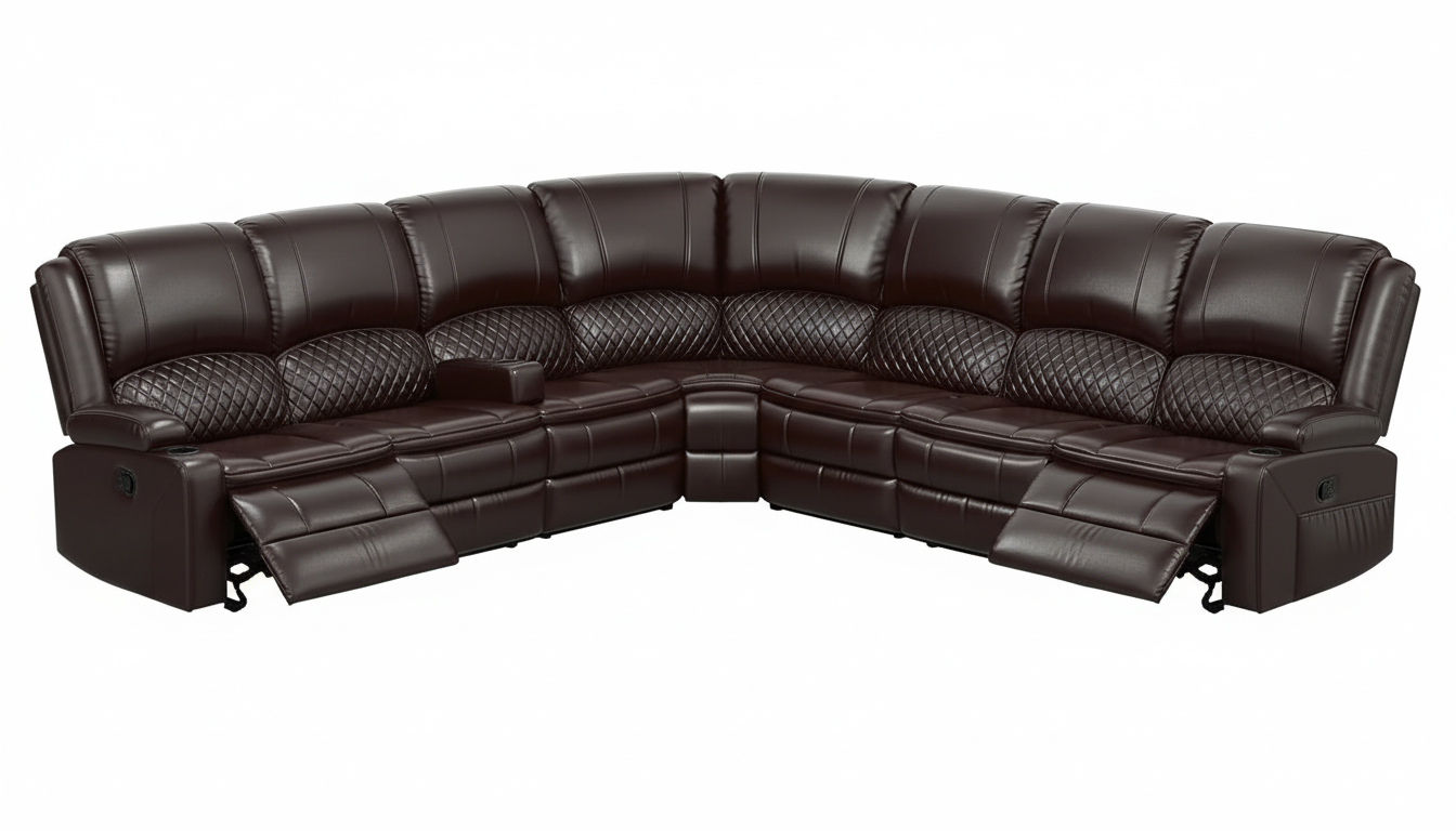 Manual Reclining Sectional Sofa Set, 7 Seats Soft Leather Recliner Corner Sectional Couch, Family-Sized L-Shaped Recliner Couch with USB Charging, Thickened Padding, Sturdy Frame, Brown
