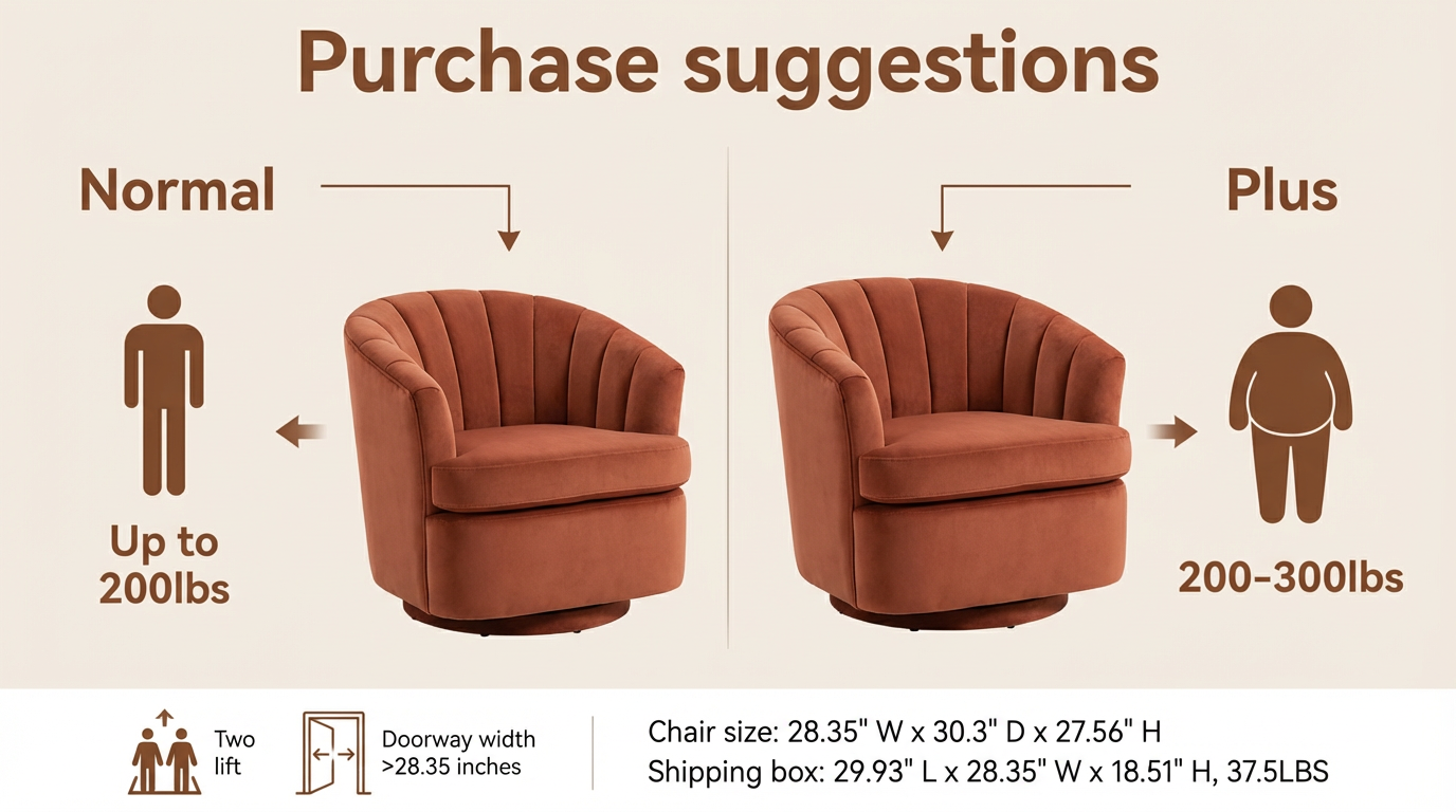 Mid Century Modern 360 Degree Barrel Swivel Accent Sofa Chair,Fluffy Velvet Fabric Lounge Wide Upholstered Pumpkin Reading Chair, Round Cloud Armchair for Living Room,Bedroom,Vanity(Burnt Orange) Brand Mistpople