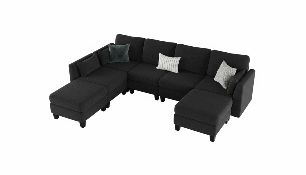 Modular Sectional Sofa, Convertible U Shaped Sofa Couch with High Density Memory Foam, 6 Seat Comfy Modular Sofa Couch for Living Room, Modern U Shaped Sectional Sofa, Black