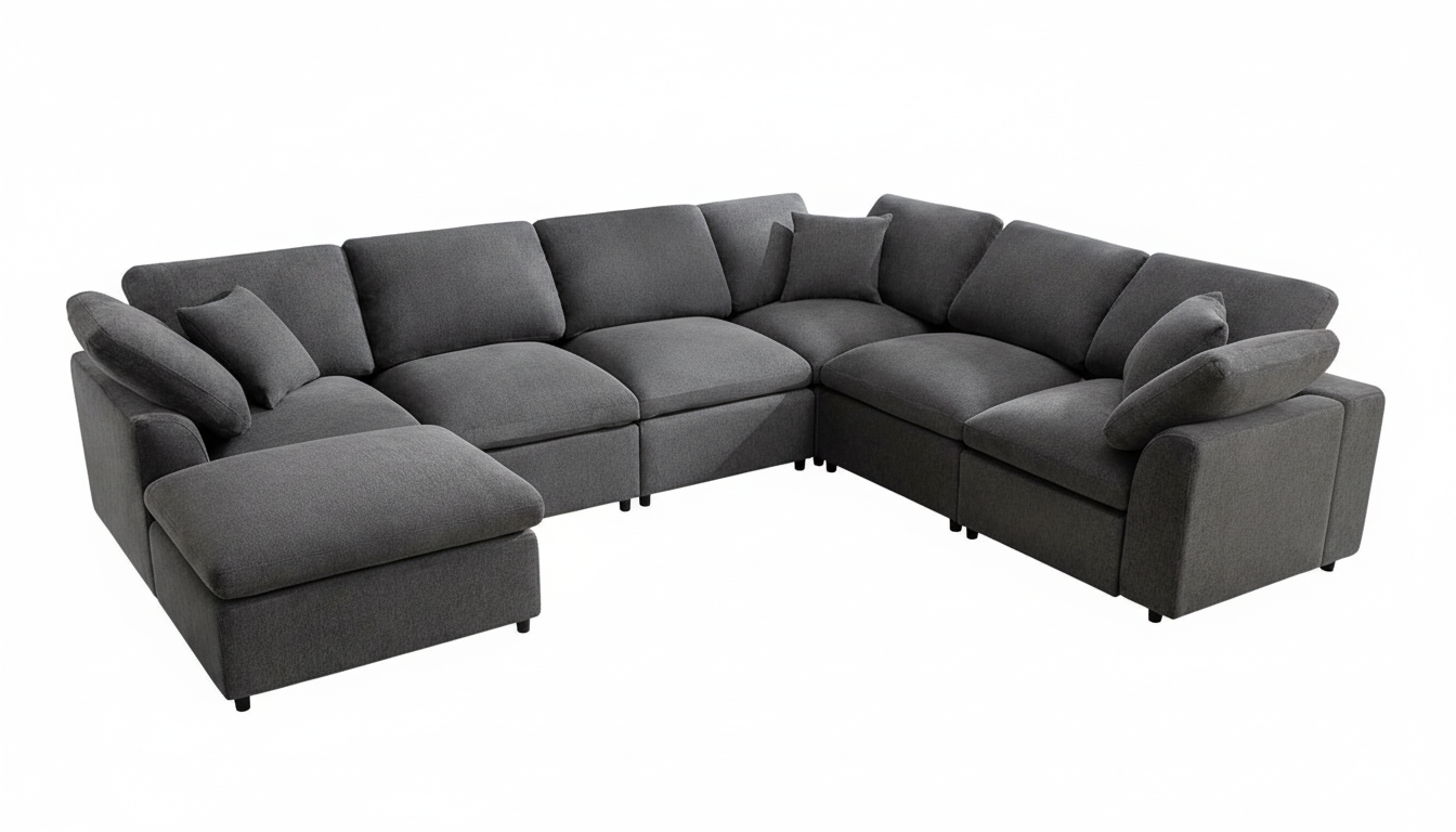Modular Sectional Sofa Modern Oversized Cloud Couch with Movable Ottoman 7 Seater L-Shaped Sofas Comfy Couches for Living Room Spacious Space Office Lounge, Dark Grey