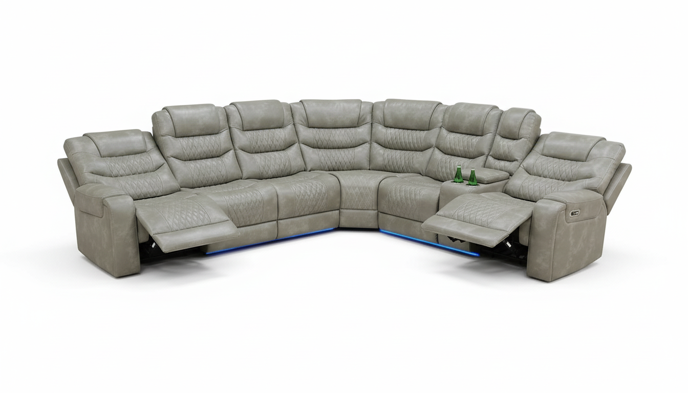 Power Air Leather Reclining Sofa with LED,Leather Recliner Sectional Couch for Living Room, Reclining Couches with Cup Holders Hide-Away Storage (Grey, Sectional) - Best Leather Sectional Sofa