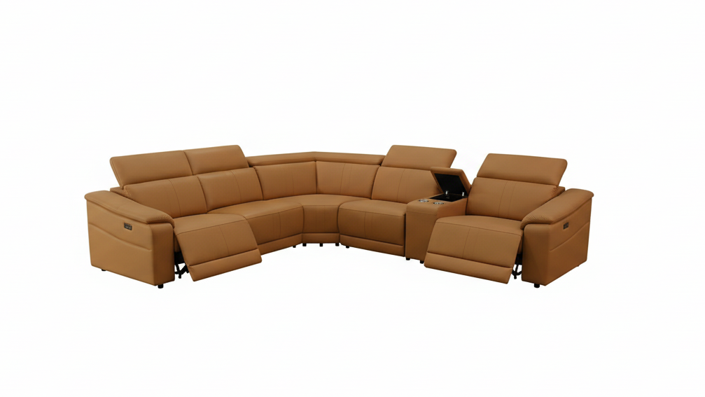 Power Recliner Sectional Sofa, L-Shaped Living Room Furniture Set, Light Brown Leather Sofa, Reclining Sectional Couch with Storage Console Cup Holder for Living Room Home Apt - Best Leather Sectional Sofa