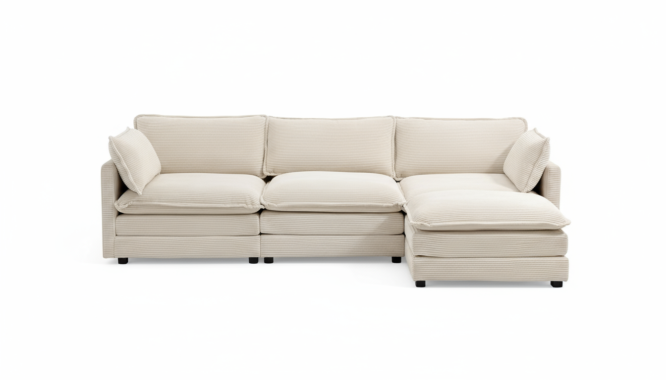 ROWHY Oversized Modular Sectional Sofa with Movable Ottoman, 112 Inch 4 Seat Modern Corduroy Sofa Set, Convertible L Shaped Couch for Living Room and Office, Beige