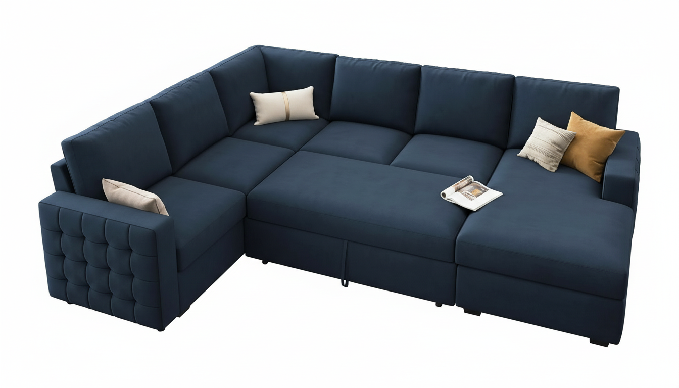 Vesgantti Sectional Sleeper Sofas with Storage, 92 Sofa Bed with 6 Seats Storage Chaises Removeble Cover, Deep Seat Modular Couches Velvet Couch Set for Living Room, Apartment, Home Theatre, Blue