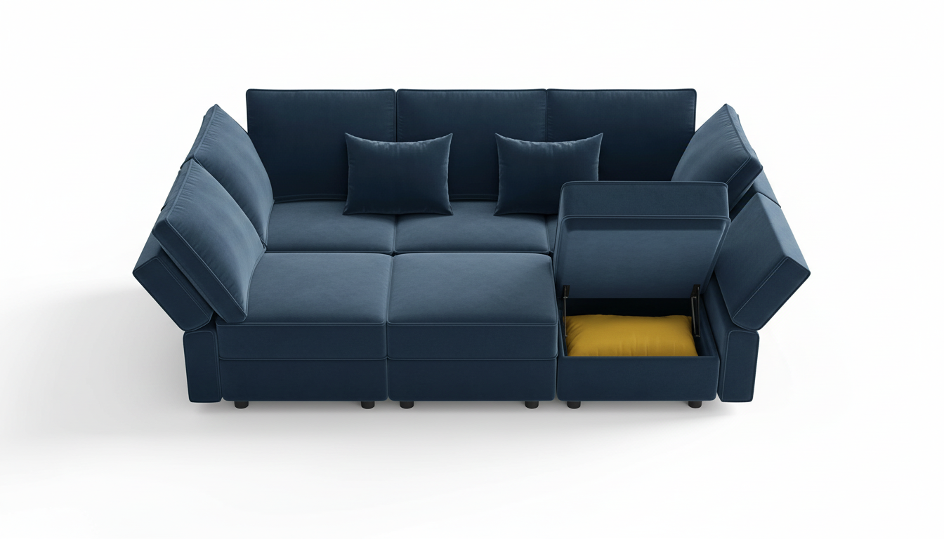 Vesgantti Sectional Sleeper Sofas with Storage, 92 Sofa Bed with 6 Seats Storage Chaises Removeble Cover, Deep Seat Modular Couches Velvet Couch Set for Living Room, Apartment, Home Theatre, Blue