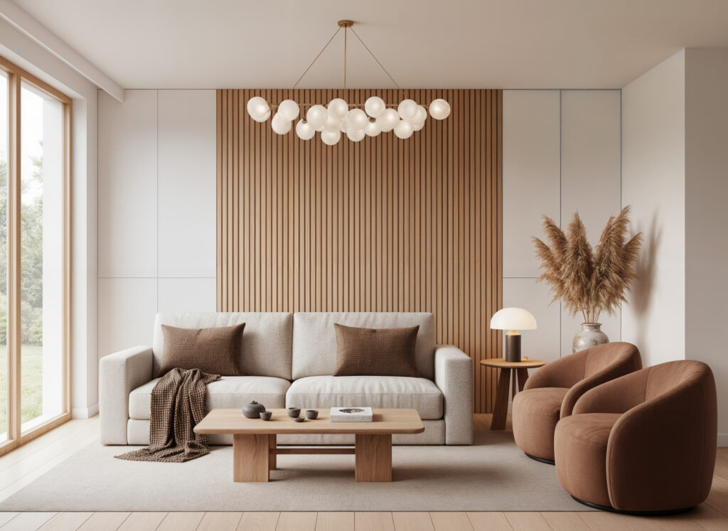 fluted wood panels - small living room furniture