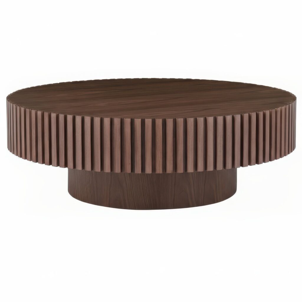 round wood coffee table- small living room furniture