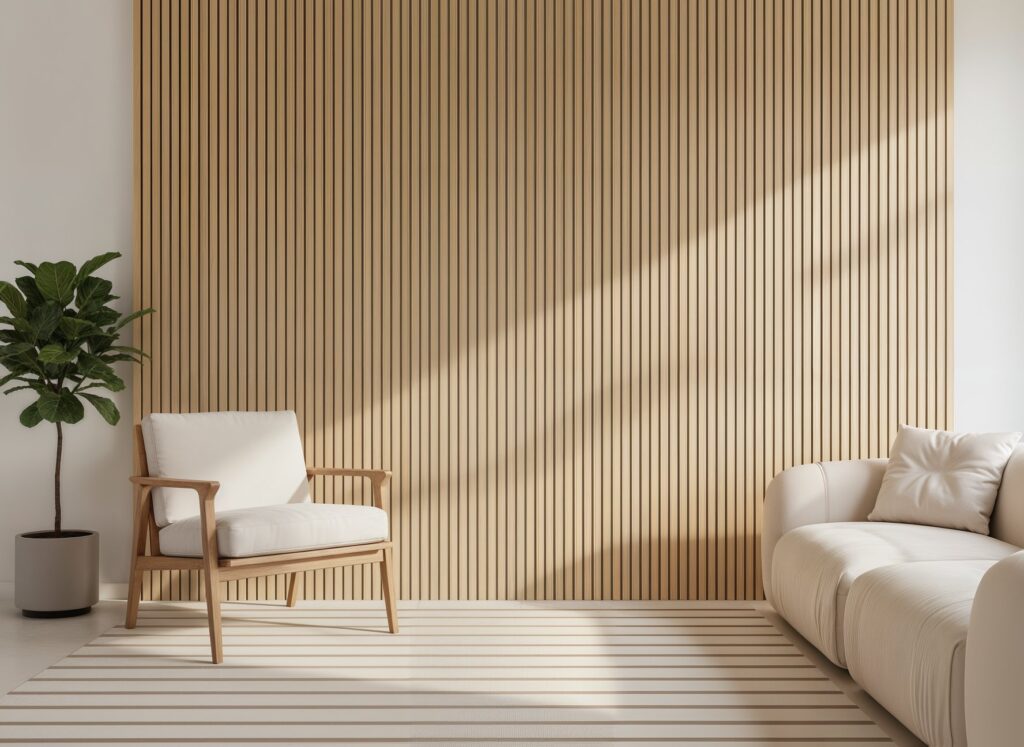 fluted wood panels - small living room furniture