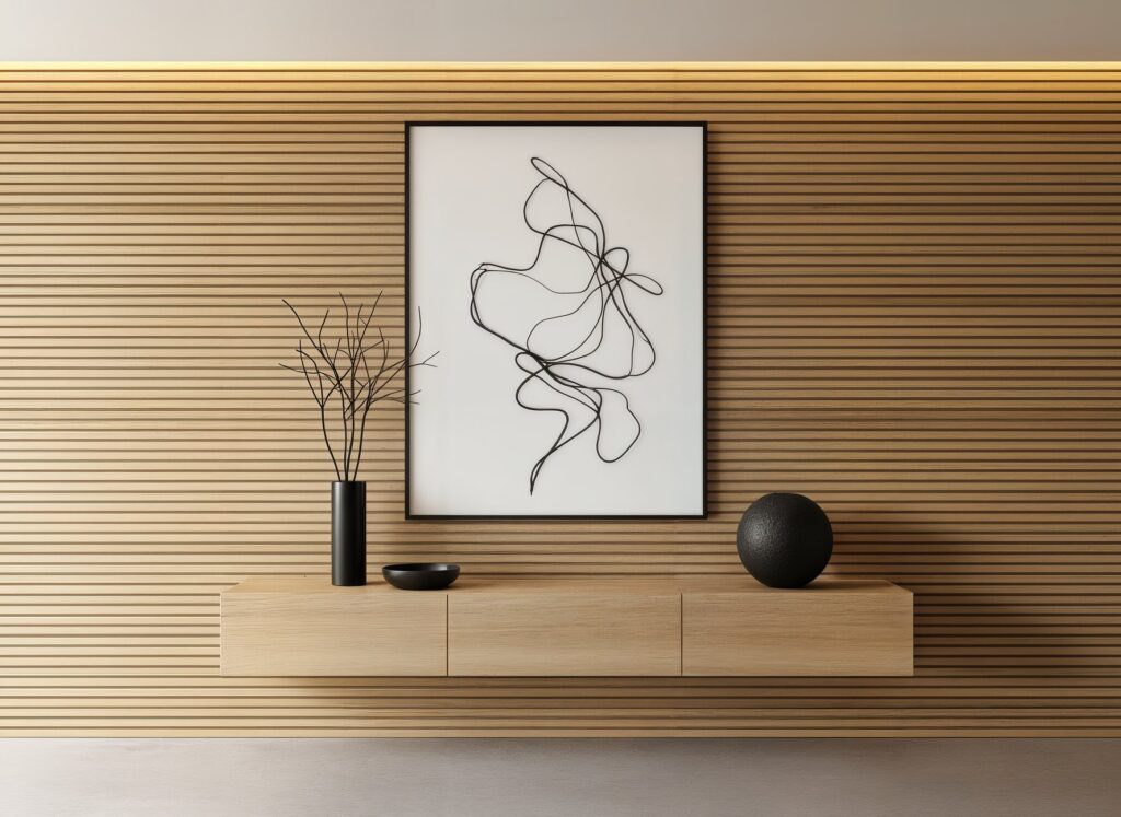 fluted wood panels - small living room furniture